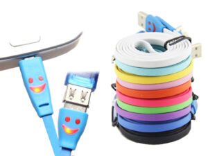 XWAVE USB flat color kabl 1m, led smile Crna,Bela,Crvena,Plava,Zelena,Žuta,Naran.,Ljubič.,Pink,Roze