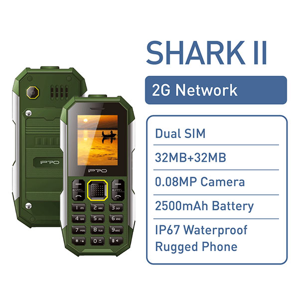 IPRO Shark II green Feature mobilni telefon 2G/GSM/DualSIM/IP67/2500mAh/32MB/Srpski - Слика 2