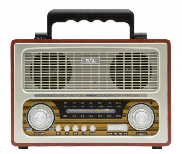 SAL Radio prijemnik RRT3B prenosni retro 2x3W, FM, USB, microSD, Bluetooth, baterija 1300mAh - Слика 2