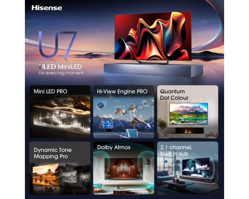 HISENSE 75 inča 75U7NQ ULED Mini-LED 4K UHD Smart TV - Слика 6