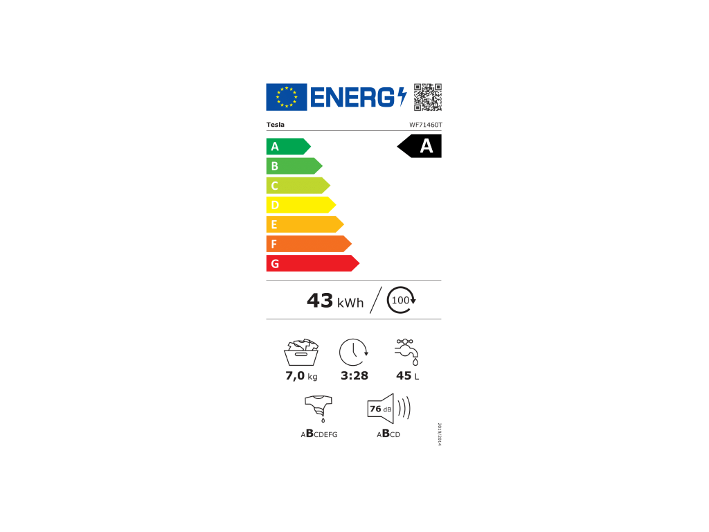 Veš mašina TESLA WF71460T inverter/7kg/1400 obrtaja/A/85x59,5x49,5cm/bela - Слика 2