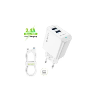 BAVIN punjač 2xUSB-A 2,4A +kabl lightning bela