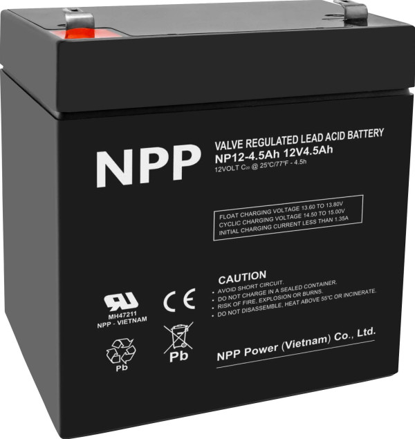 NPP NP12V-4.5Ah, AGM BATTERY, C20=4.5AH, T1, 90x70x101x107, 1,5KG, BLACK - Слика 3