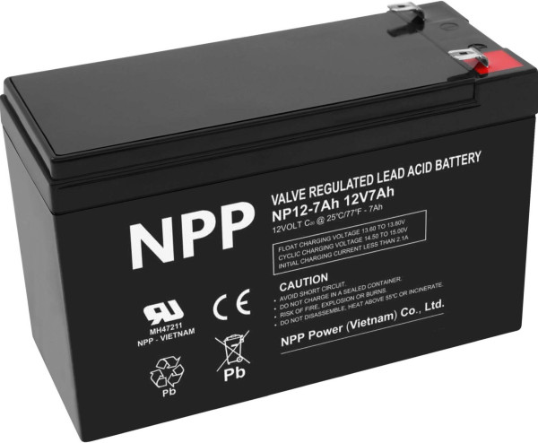 NPP NP12V-7Ah, AGM BATTERY, C20=7AH, T1, 151x65x94x100, 1,97KG, BLACK - Слика 3