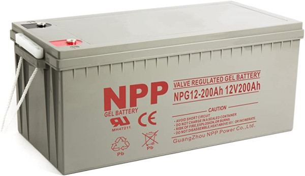 NPP NPG12V-200Ah, GEL BATTERY, C20=200AH, T16, 522x238x218x222, 52,8KG, Light grey - Слика 3
