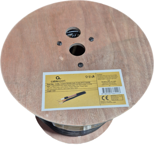 GEMBIRD KABL-COAX-RG59+2x0.75 BC/PVC/300M CCTV Bakarni Koaksialni kabl sa napojnim kablom2x0,75mm black 300m - Слика 3