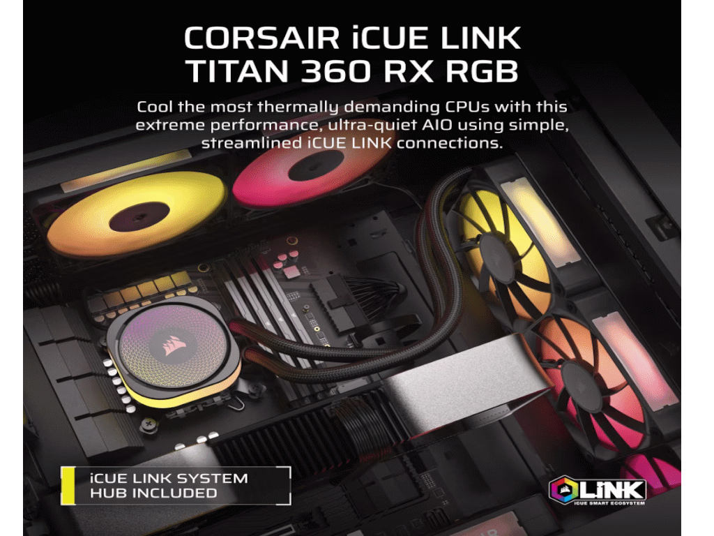 Kuler za CPU CORSAIR iCUE LINK TITAN 360 RX/RGB/AIO/360mm/triple fan/vodeno hladenje/crna - Слика 2