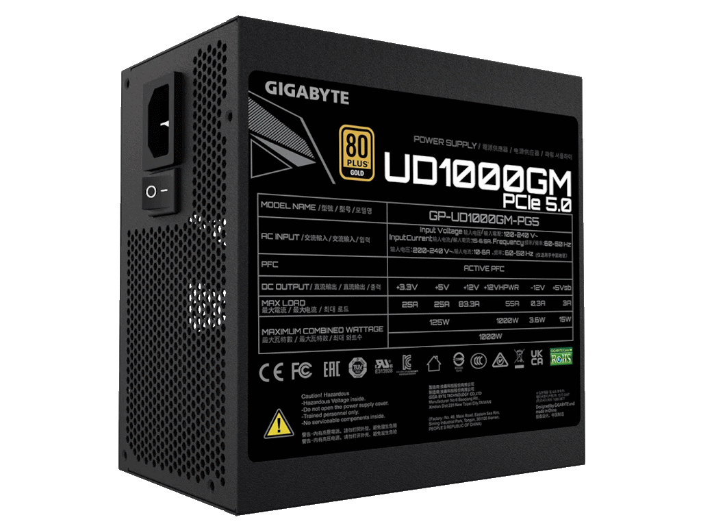 Napajanje GIGABYTE UD1000GM PG5 GEU2 1000W/ATX/80Plus Gold/crna - Слика 2