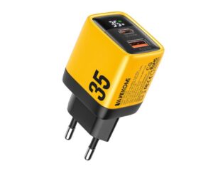 WEKOME WP-U25 Superbrzi Strujni GaN Punjač, 2-porta USB (3.0 i 3.1 Tip-C) 35W, sa displejom, žuti