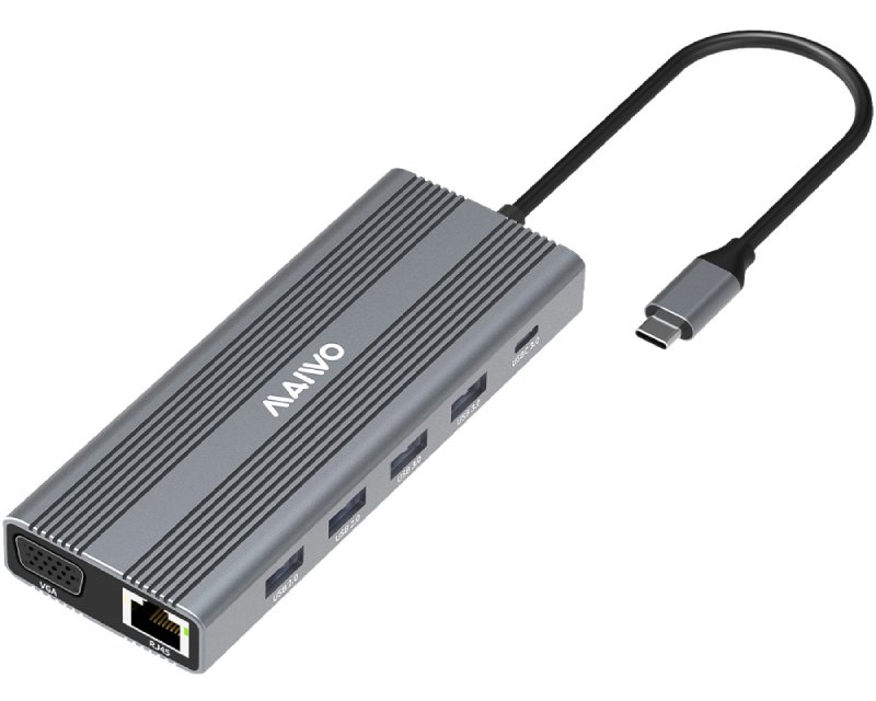 MAIWO USB Tip-C 12 u 1 Docking USB3.0+SD/TF+RJ45+HDMI*2+VGA+Audio+US B-C PD+USB-C data, KH12RHV - Слика 3