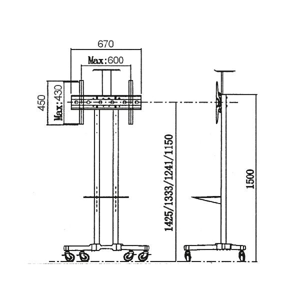 Xstand 32/75 podni pokretni nosač za TV/VESA 600x400/maxTILT +15~-15°/ do 45kg - Слика 2