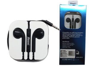 XWAVE Slusalice za mobilni E-500M black sa mikro/stereo/3.5mm jack/kabl 1.3 m/IPHONE EARBUD OBLIK/box/crna