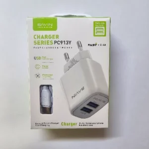 Bavin punjač 2.4A 2xUSB-A + kabl type-A na type-C bela