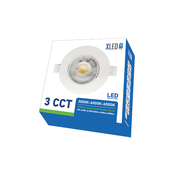 XLED 3W-6.5W 3CCT beli Ugradni okrugli LED panel CCT 3 nivoa 3W-4.8W-6.5W/240lm-400lm-500lm,220-240V - Слика 3
