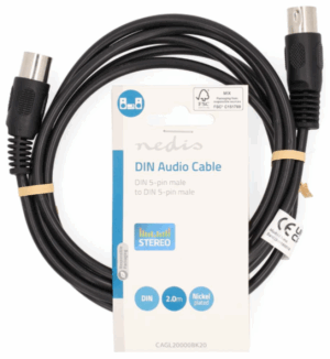 NEDIS CAGL20000BK20 DIN Audio Kabl, DIN 5-Pin Muski, DIN 5-Pin Muski, Niklovan, 2.00 m, Okrugli, PVC, Crni