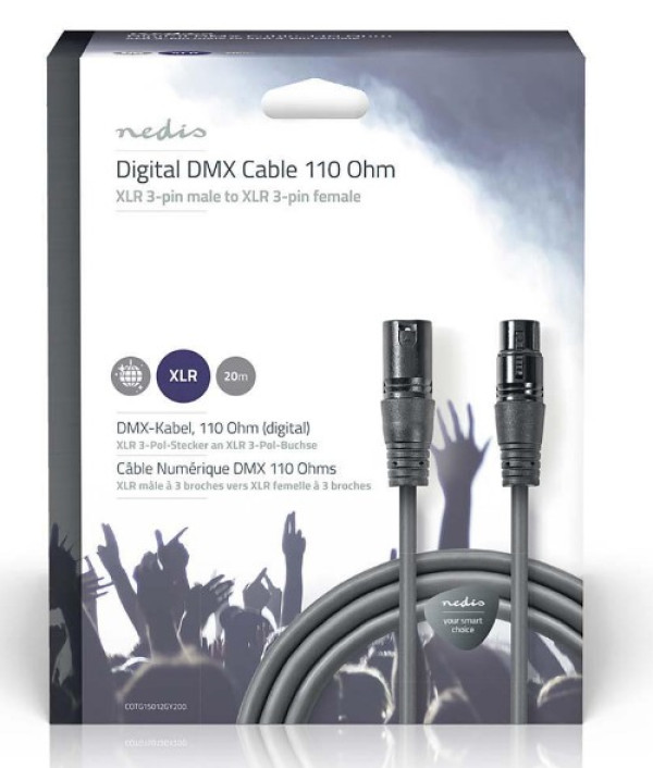 NEDIS COTG15012GY200 DMX Adapter Cable XLR 3-Pin muski na XLR 3-Pin zenski, Nickel Plated, 20m, Round, PVC - Слика 3