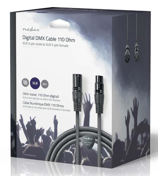 NEDIS COTG15012GY200 DMX Adapter Cable XLR 3-Pin muski na XLR 3-Pin zenski, Nickel Plated, 20m, Round, PVC - Слика 4