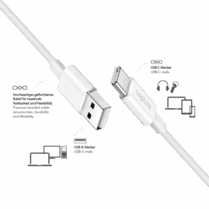 Logilink USB 2.0 Type C cable, C/M na USB - A/M, bela, 1.0m