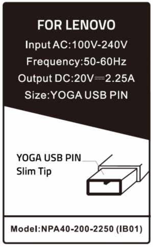 NPA40-200-2250 (IB01) Gembird punjac za laptop 40W-20V-2.25A, USB Yellow PIN (Alt=IB04)