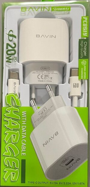 Bavin punjač 20W USB-C + kabl type-C 60W bela - PC851Y