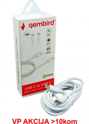 CCP-AMCM-AMCM-1.8M** Gembird USB 2.0 Type-C to Type-C cable (AM/CM), QC3.0, 1.8m WHITE (135) fo