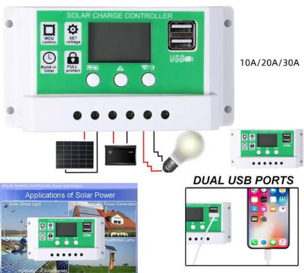 GEMBIRD SOL-CONTROL30AG GMB PV solarni regulator punjenja 30A/20A/10A 12V/24V automatski podesivi PWM LCD - Слика 4