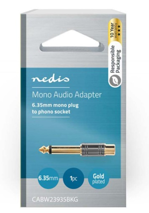 NEDIS CABW23935BKG Mono audio adapter 6,35mm muski na RCA zenski, pozlaceni, metal - Слика 6