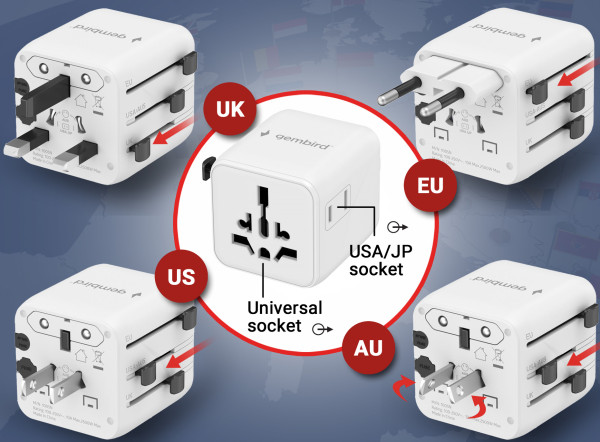 Travel adapter TPA-INT-01-W Gembird Univerzalni - Слика 7