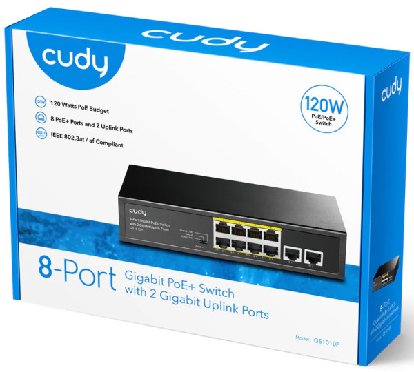 Cudy GS1010P 8-Port Gigabit PoE+ Switch with 2 Gigabit Uplink ports, PoE 30W - Слика 4