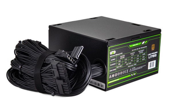 Napajanje U750W 750W UGD Power 12cm FAN, 20+4pin, 4+4pin, 6xSATA, 2xIDE, 4x6+2pin 80Plus, Black - Слика 2