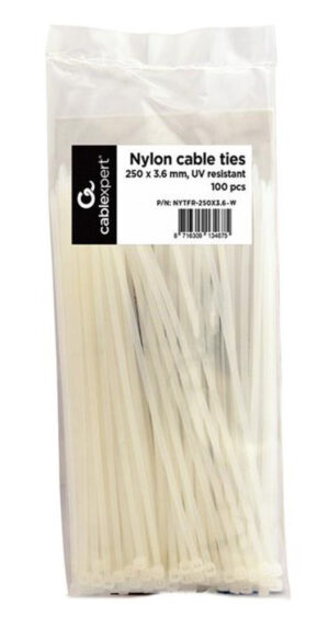 NYTFR-250x3.6-W Gembird Bela Najlonske vezice duzina 250mm sirina 3.6mm kesica 100komada