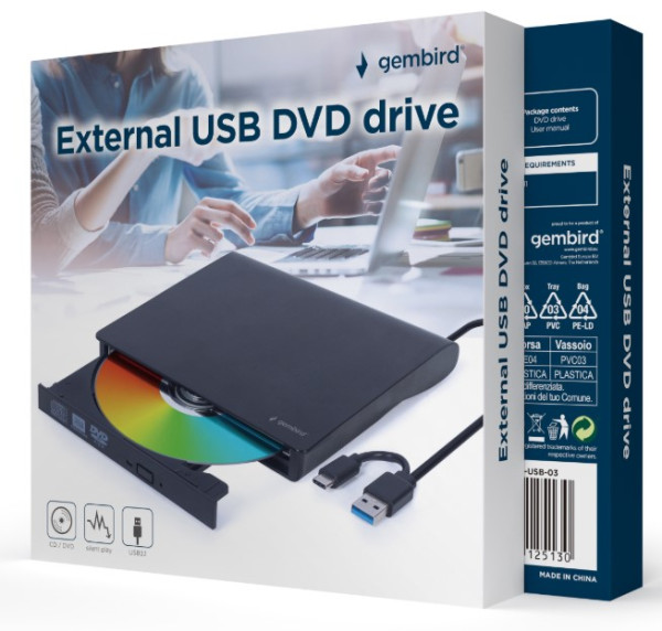 DVD-USB-031 Gembird eksterni USB 3.1 CD/DVD drive Citac-rezac, USB + USB-C, black - Слика 2