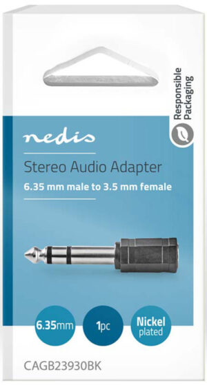 NEDIS CAGB23930BK, Stereo audio adapter, 6,35 mm muški, 3,5 mm ženski, Niklovani, ABS, Crni