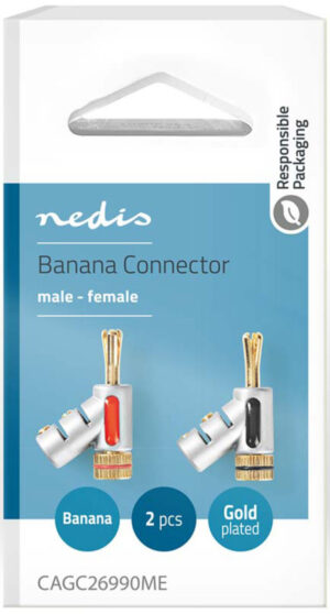 NEDIS CAGC26990ME, Banana konektor, Ravni, Muški, Pozlaceni, Preènik kablovskog ulaza: 7,4 mm, cinka, 2kom