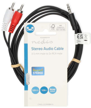 NEDIS CAGL22200BK15, Stereo audio kabl 3,5 mm muški, 2x RCA muški, Niklovani, 1,50 m, Crni
