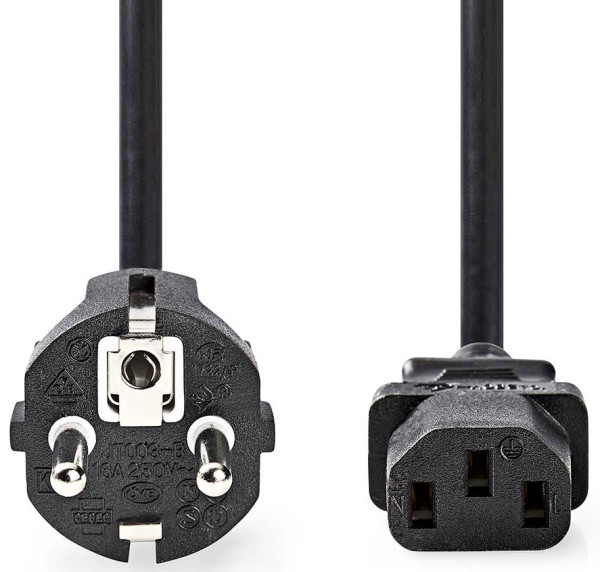 NEDIS CEGL10030BK20, Kabl za napajanje, Utikaè sa uzemljenjem muški, IEC-320-C13, Niklovani, 2,00 m, PVC - Слика 2