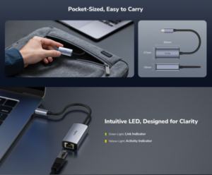 Cudy UE25C, Type-C adapter za Ethernet od 2.5 Gbps, 10/100/1000/2500 Mbps
