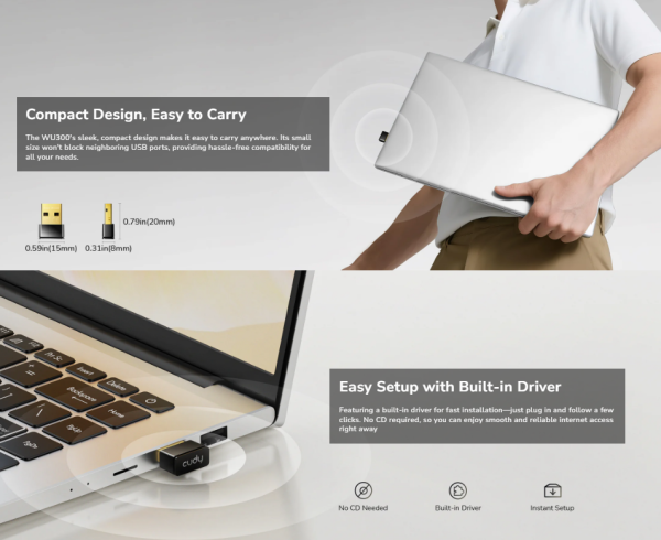 Cudy WU300, AX300 Wi-Fi 6 Nano USB adapter, 2.4 GHz, 286 Mbps - Слика 5
