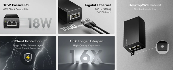 Cudy POE48-18W,Gigabitni pasivni PoE adapter,10/100/1000 Mbps - Слика 6