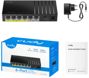 Cudy FS106P,6-Port 10/100M PoE+ Switch,4× FE with 802.3at/af Mode A PoE,2× Uplink FE,36W
