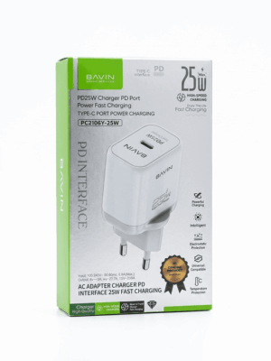 Bavin punjač 25W PD Type C + kabl Type C PC2106Y bela