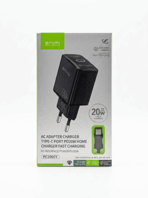 Bavin punjač 20W PD type C + kabl type C PC2001Y crna