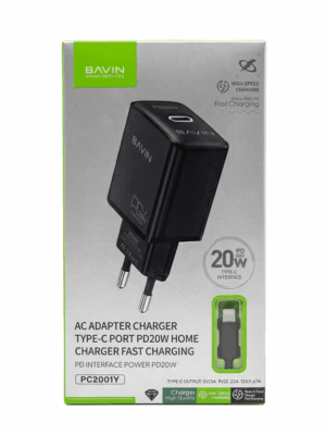 Bavin punjač 20W PD type C + kabl type Lightning crna