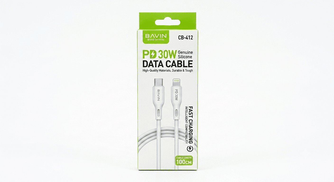 Bavin kabl 30W Type C na Type Lightning 1m bela - CB412