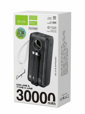 Bavin Power Bank 30000 mAh 22.5W type USB A + type C PC1156S crna