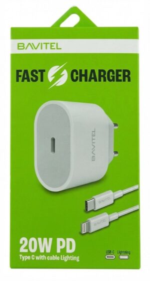 BAVIN Bavitel punjač 20W PD Type C +kabl Type C/ Lightning bela