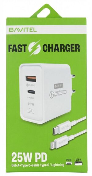 BAVIN Bavitel punjač 25W Usb A+ Type C + kabl Type C/ Lightning bela