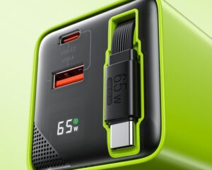 WEKOME Superbrzi Strujni GaN Punjac, 2-porta USB (3.0 i 3.1 tipC) 65W W/Display+Kabl USB 3.1 tip C 80cm, žuti WP-U39