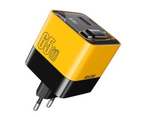 WEKOME Superbrzi Strujni GaN Punjac, 2-porta USB (3.0 i 3.1 tipC) 65W W/Display+Kabl USB 3.1 tip C 80cm, žuti WP-U39