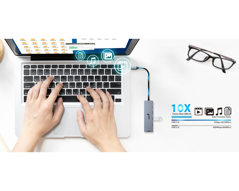 GENIUS UH-500 5-in-1 USB Hub srebrni - Слика 2